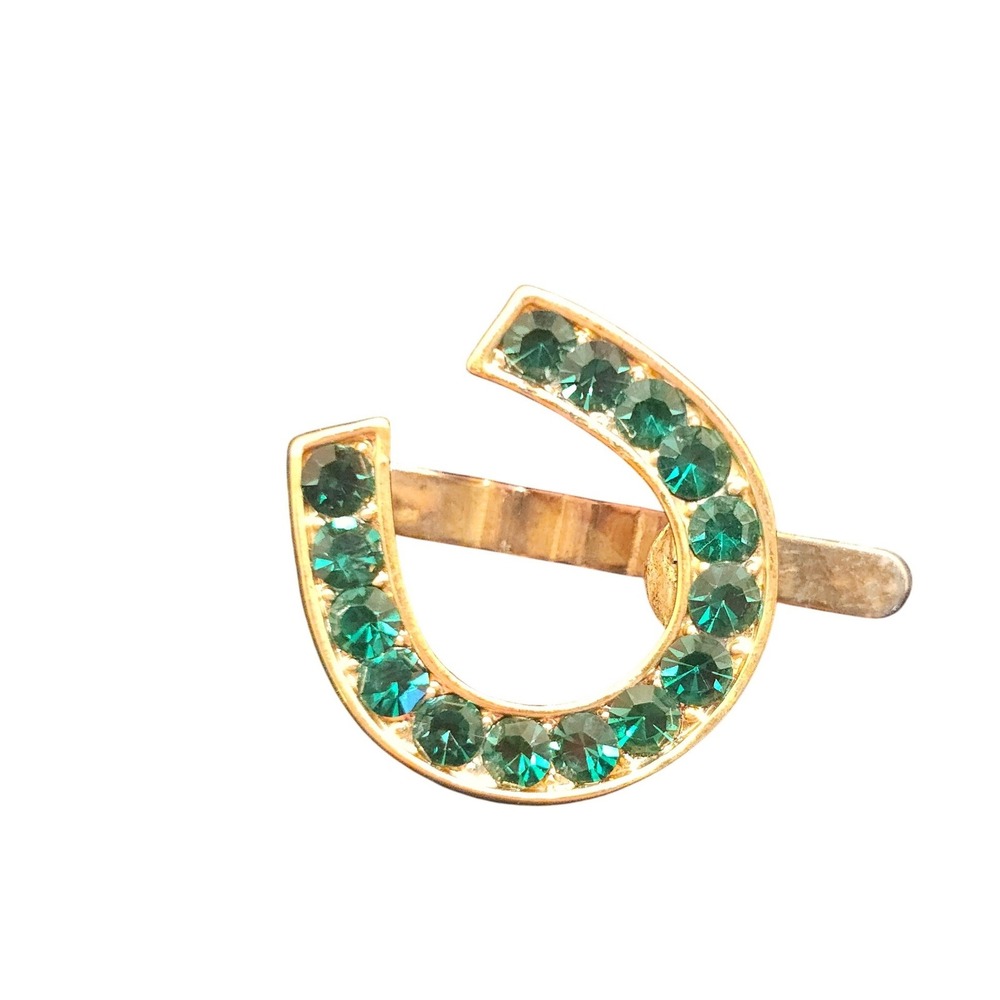 Vintage Soho Gold Tone Emerald Green Rhinestone Horseshoe Hair Clip Barrette